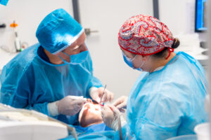 Moment of conversation between two women doctors in an oral